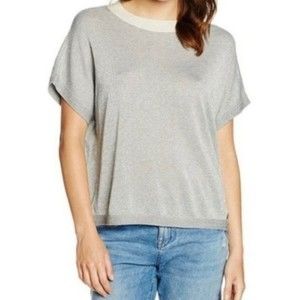 Numph Anthropologie Womens Silver Metallic Amilia Knit Blouse Top Size Small